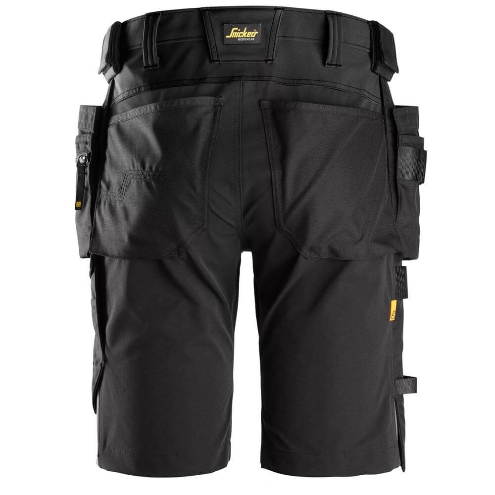 Snickers 6175 AllroundWork 4 Way Stretch Shorts Holster Pockets Black Black back #colour_black-black