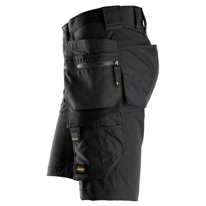 Snickers 6175 AllroundWork 4 Way Stretch Shorts Holster Pockets Black Black left #colour_black-black