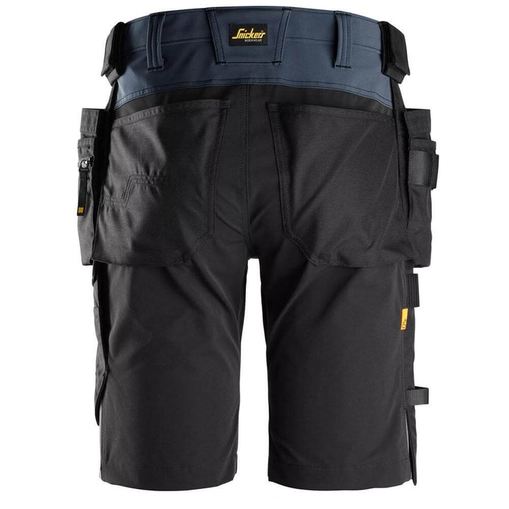 Snickers 6175 AllroundWork 4 Way Stretch Shorts Holster Pockets Navy Black back #colour_navy-black