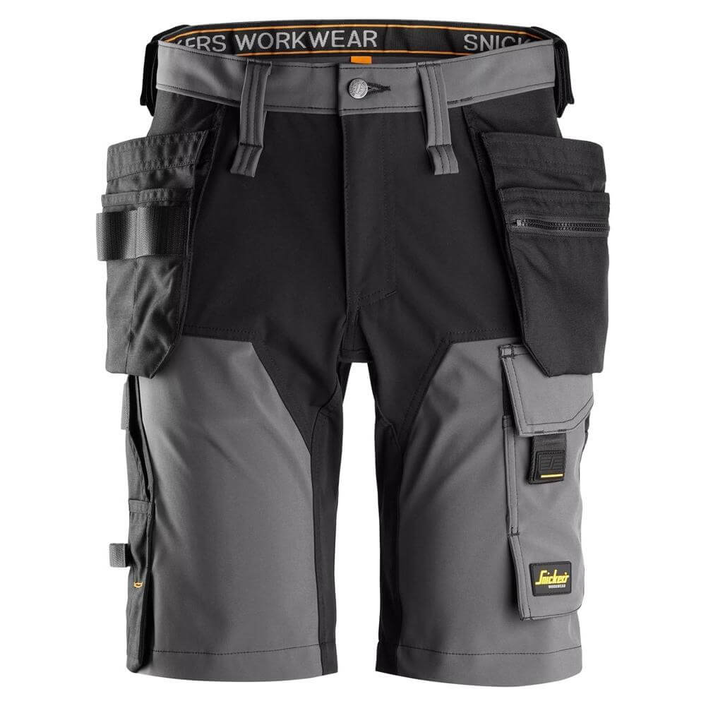 Snickers 6175 AllroundWork 4 Way Stretch Shorts Holster Pockets Steel Grey Black Main #colour_steel-grey-black