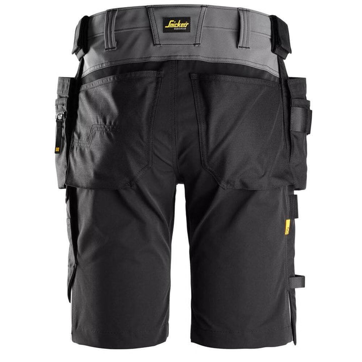 Snickers 6175 AllroundWork 4 Way Stretch Shorts Holster Pockets Steel Grey Black back #colour_steel-grey-black