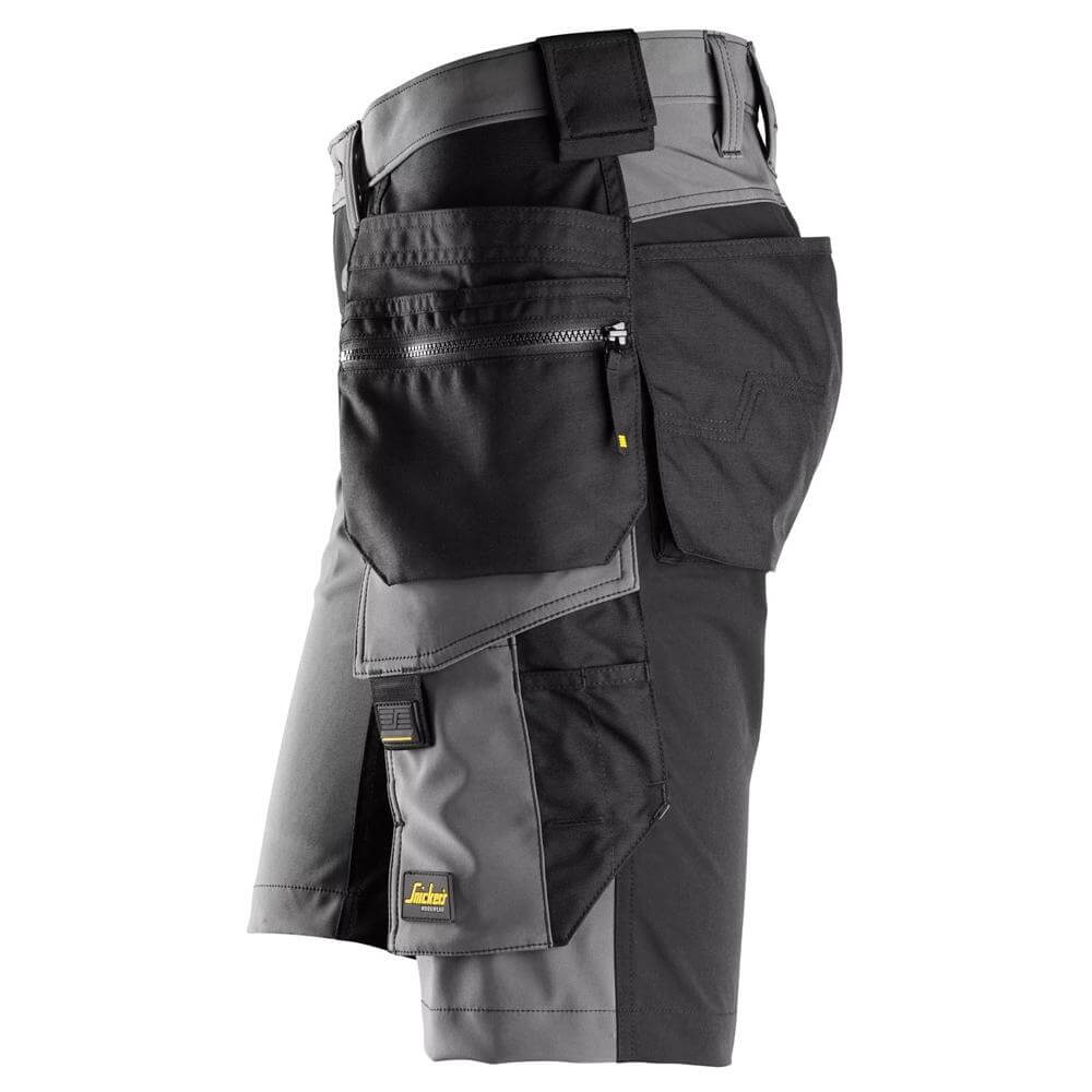 Snickers 6175 AllroundWork 4 Way Stretch Shorts Holster Pockets Steel Grey Black left #colour_steel-grey-black