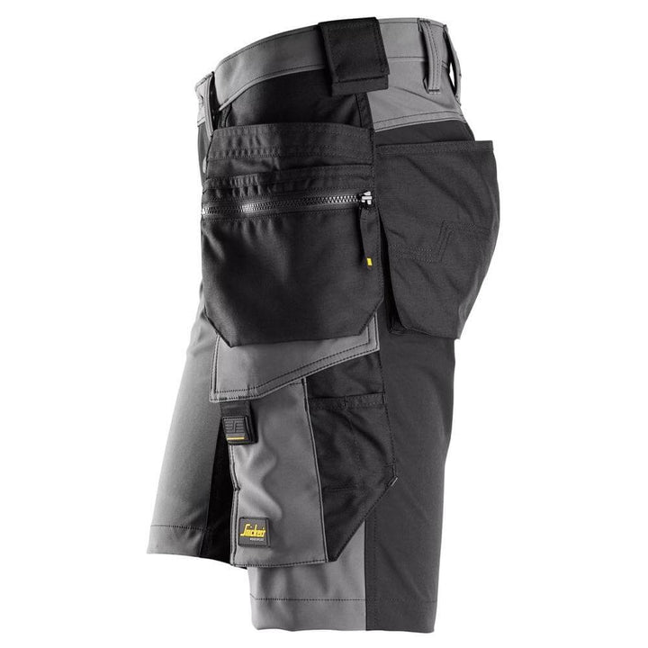 Snickers 6175 AllroundWork 4 Way Stretch Shorts Holster Pockets Steel Grey Black left #colour_steel-grey-black