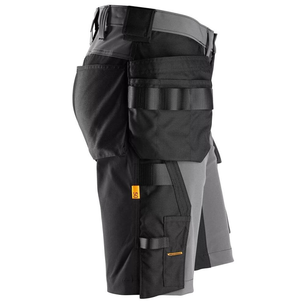 Snickers 6175 AllroundWork 4 Way Stretch Shorts Holster Pockets Steel Grey Black right #colour_steel-grey-black
