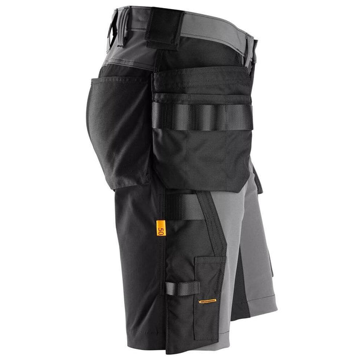Snickers 6175 AllroundWork 4 Way Stretch Shorts Holster Pockets Steel Grey Black right #colour_steel-grey-black