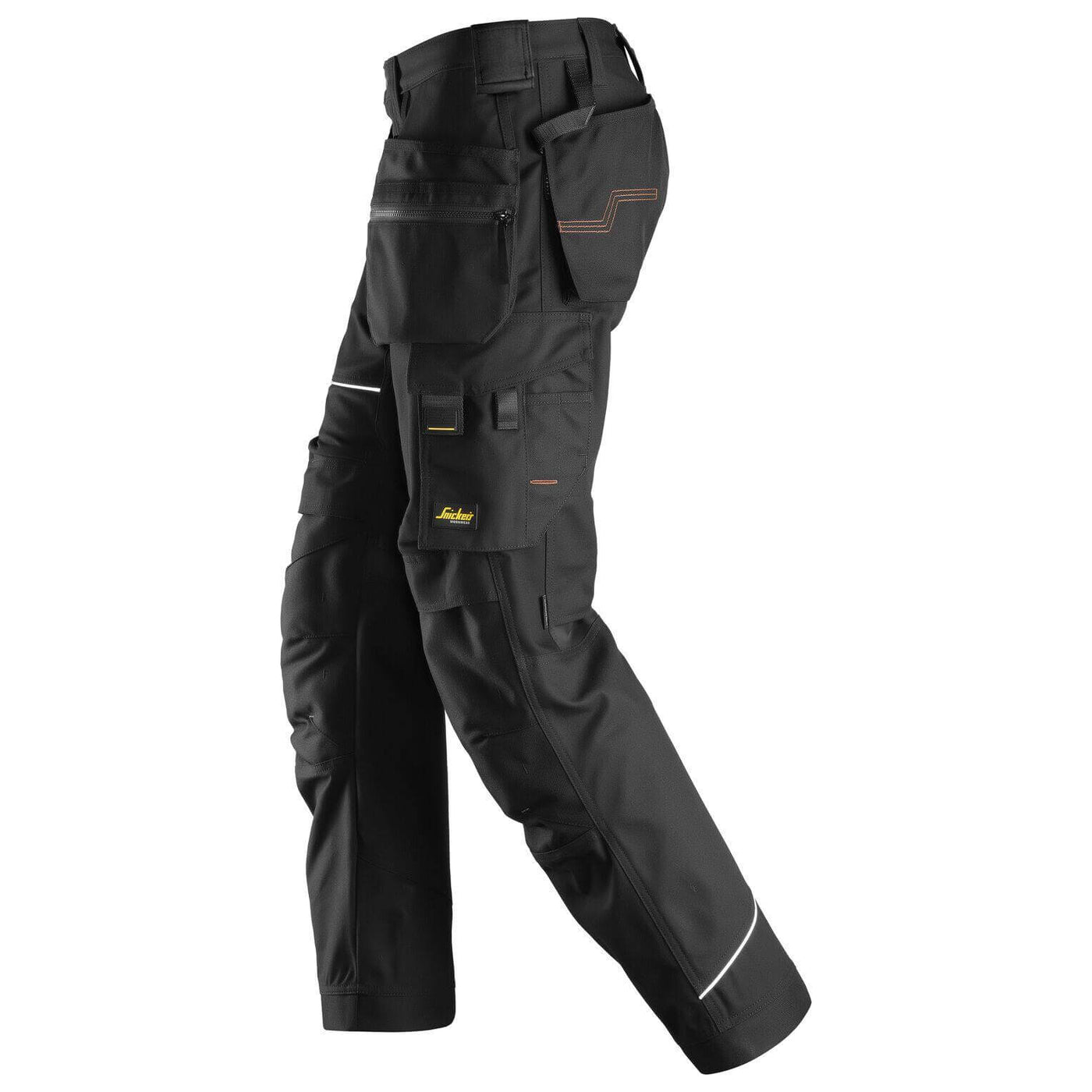 Snickers 6214 RuffWork Canvas+ Hard Wearing Work Trousers with Holster Pockets Black Black left #colour_black-black