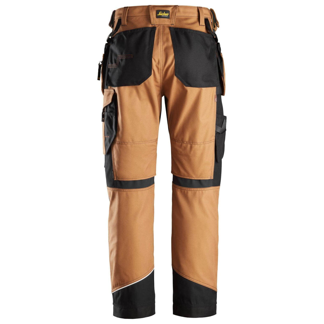 Snickers 6214 RuffWork Canvas+ Hard Wearing Work Trousers with Holster Pockets Brown Black back #colour_brown-black