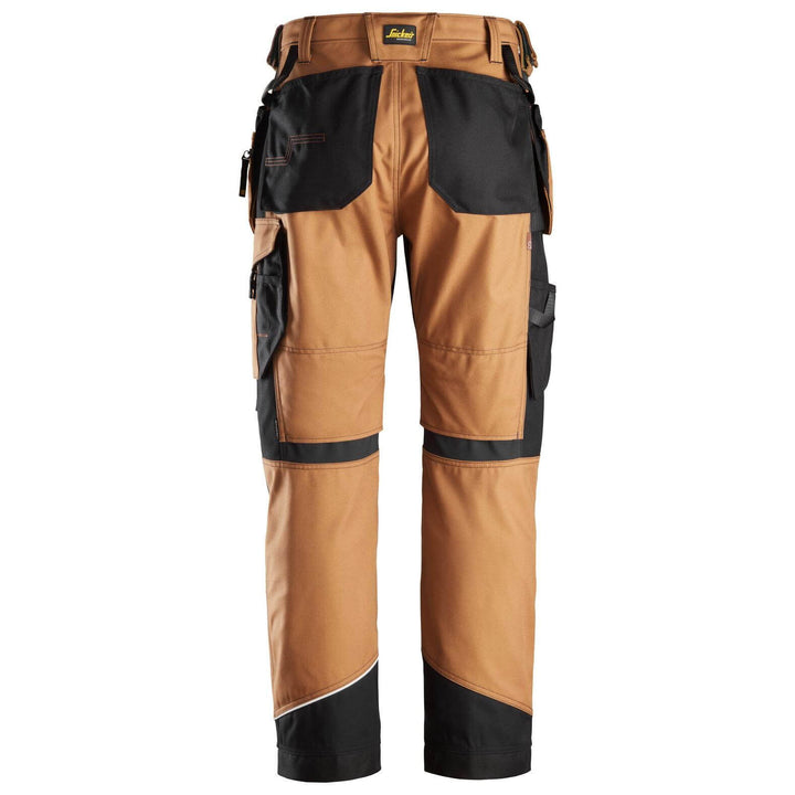 Snickers 6214 RuffWork Canvas+ Hard Wearing Work Trousers with Holster Pockets Brown Black back #colour_brown-black