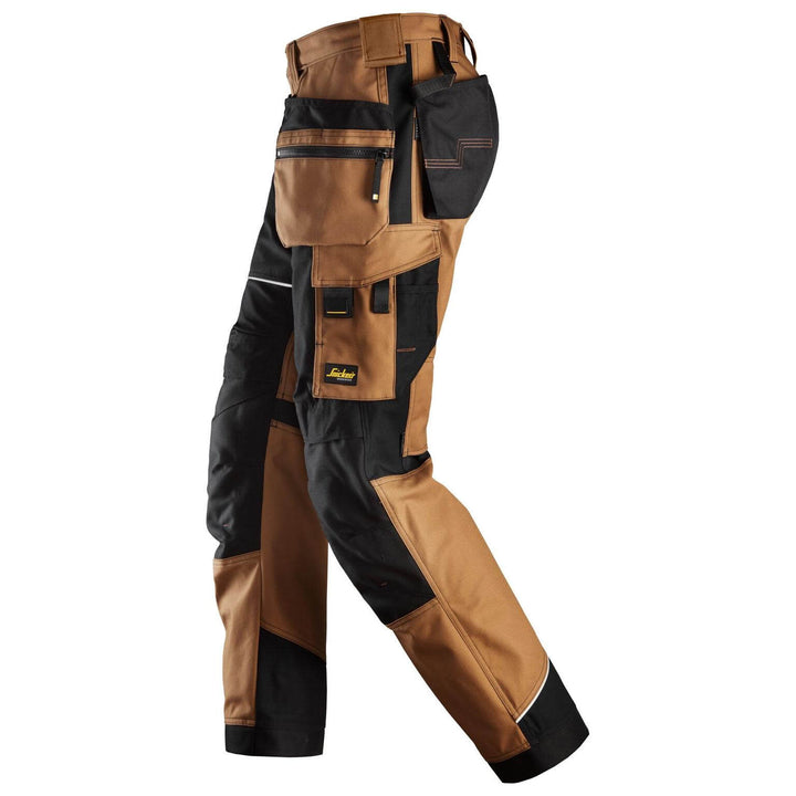 Snickers 6214 RuffWork Canvas+ Hard Wearing Work Trousers with Holster Pockets Brown Black left #colour_brown-black