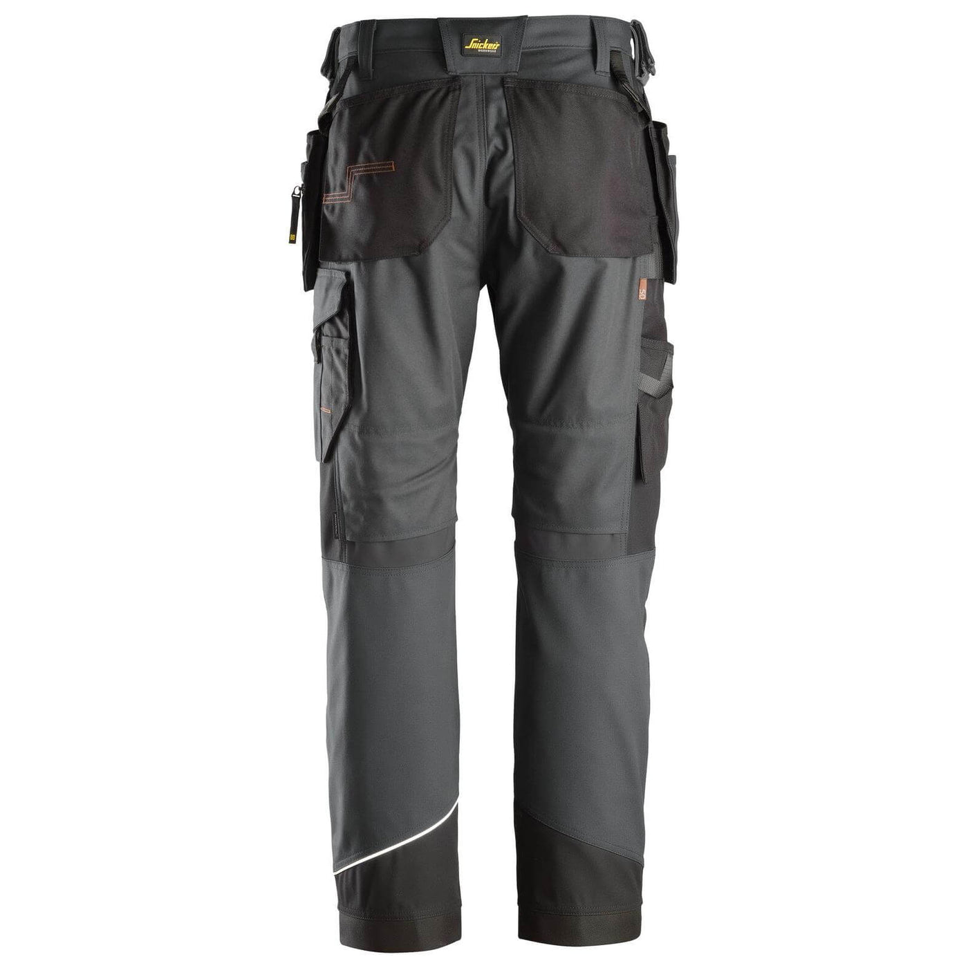 Snickers 6214 RuffWork Canvas+ Hard Wearing Work Trousers with Holster Pockets Steel Grey Black back #colour_steel-grey-black