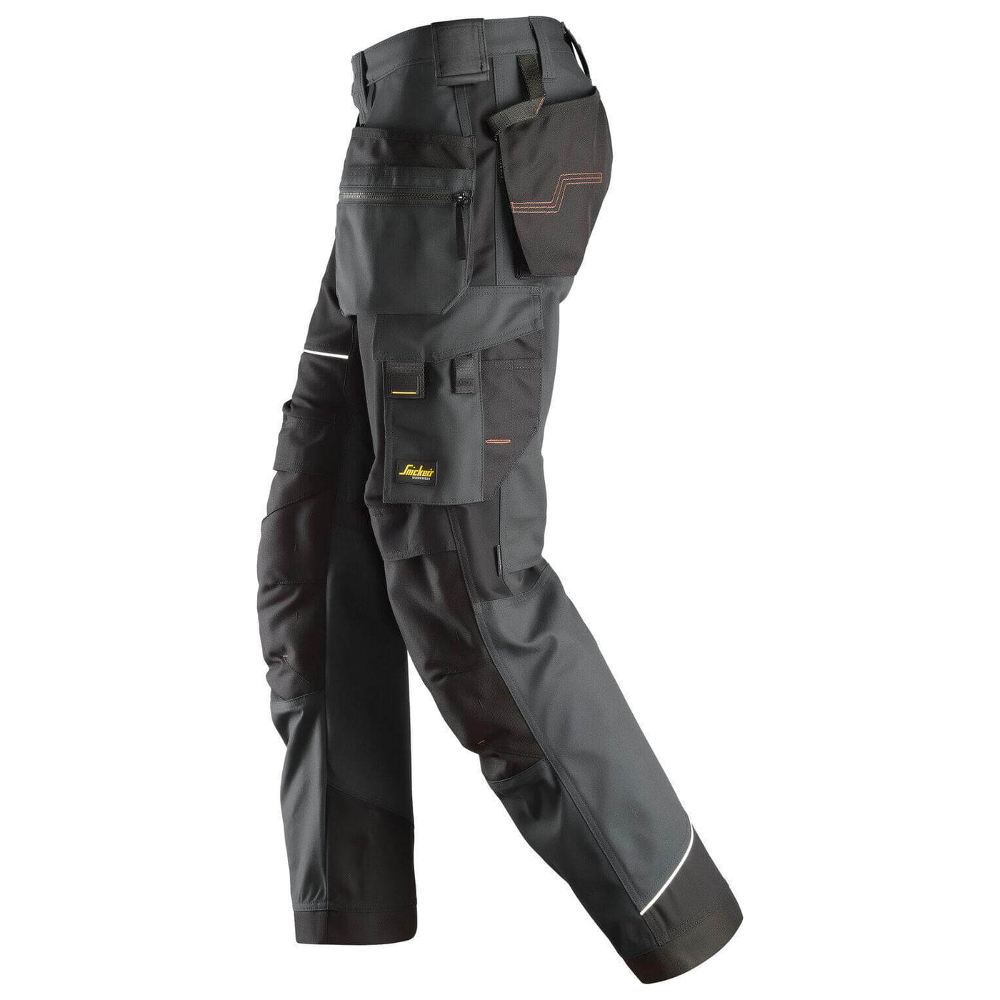 Snickers 6214 RuffWork Canvas+ Hard Wearing Work Trousers with Holster Pockets Steel Grey Black left #colour_steel-grey-black