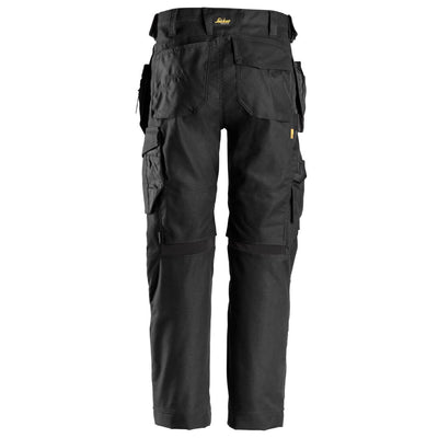Snickers 6224 AllroundWork Canvas+ Stretch Work Trousers with Holster Pockets Black Black back #colour_black-black