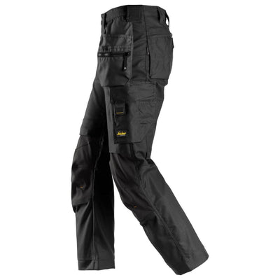 Snickers 6224 AllroundWork Canvas+ Stretch Work Trousers with Holster Pockets Black Black left #colour_black-black