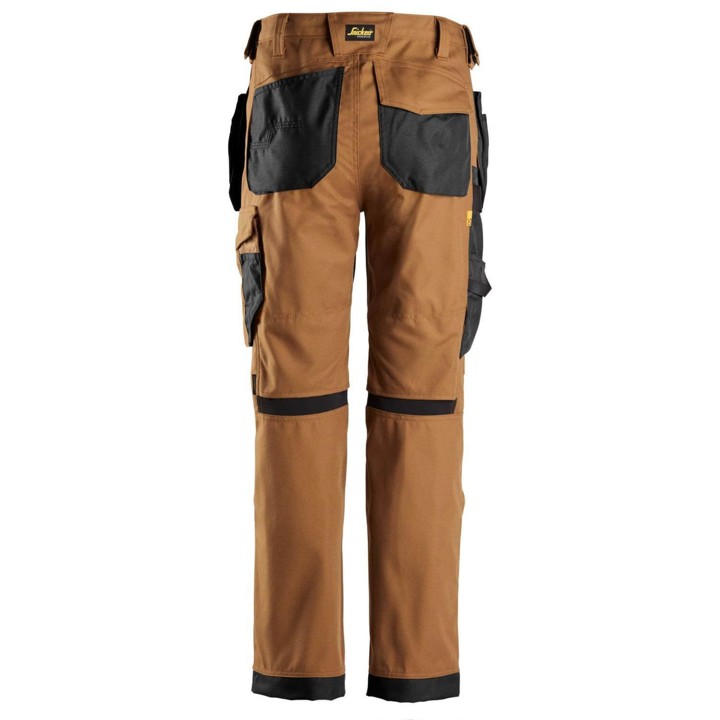 Snickers 6224 AllroundWork Canvas+ Stretch Work Trousers with Holster Pockets Brown Black back #colour_brown-black
