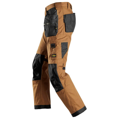 Snickers 6224 AllroundWork Canvas+ Stretch Work Trousers with Holster Pockets Brown Black left #colour_brown-black