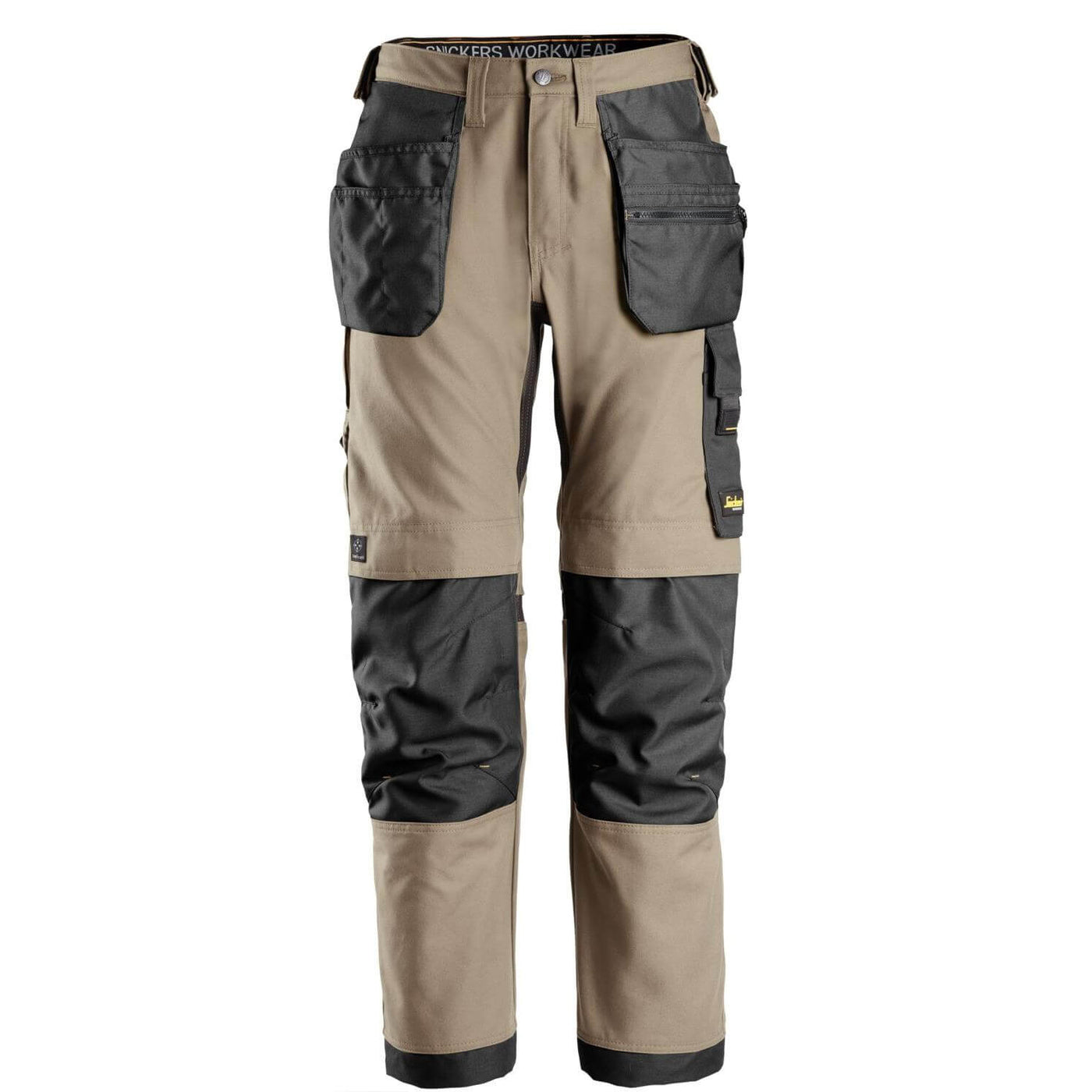 Snickers 6224 AllroundWork Canvas+ Stretch Work Trousers with Holster Pockets Khaki Black Main #colour_khaki-black