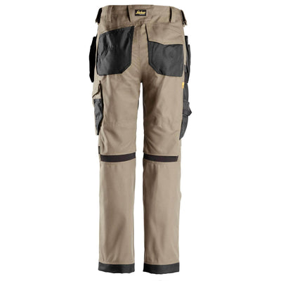 Snickers 6224 AllroundWork Canvas+ Stretch Work Trousers with Holster Pockets Khaki Black back #colour_khaki-black