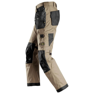 Snickers 6224 AllroundWork Canvas+ Stretch Work Trousers with Holster Pockets Khaki Black left #colour_khaki-black