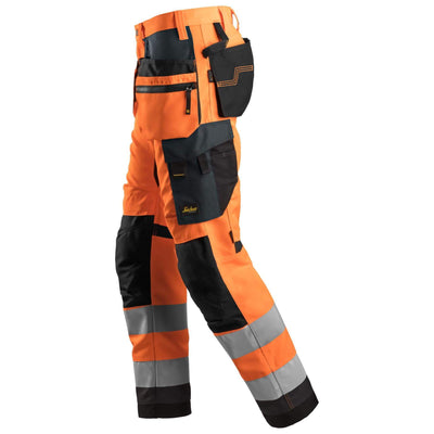 Snickers 6230 Hi Vis Work Trousers with Holster Pockets Class 2 Hi Vis Orange Steel Grey left #colour_hi-vis-orange-steel-grey