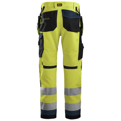 Snickers 6230 Hi Vis Work Trousers with Holster Pockets Class 2 Hi Vis Yellow Navy Blue back #colour_hi-vis-yellow-navy-blue