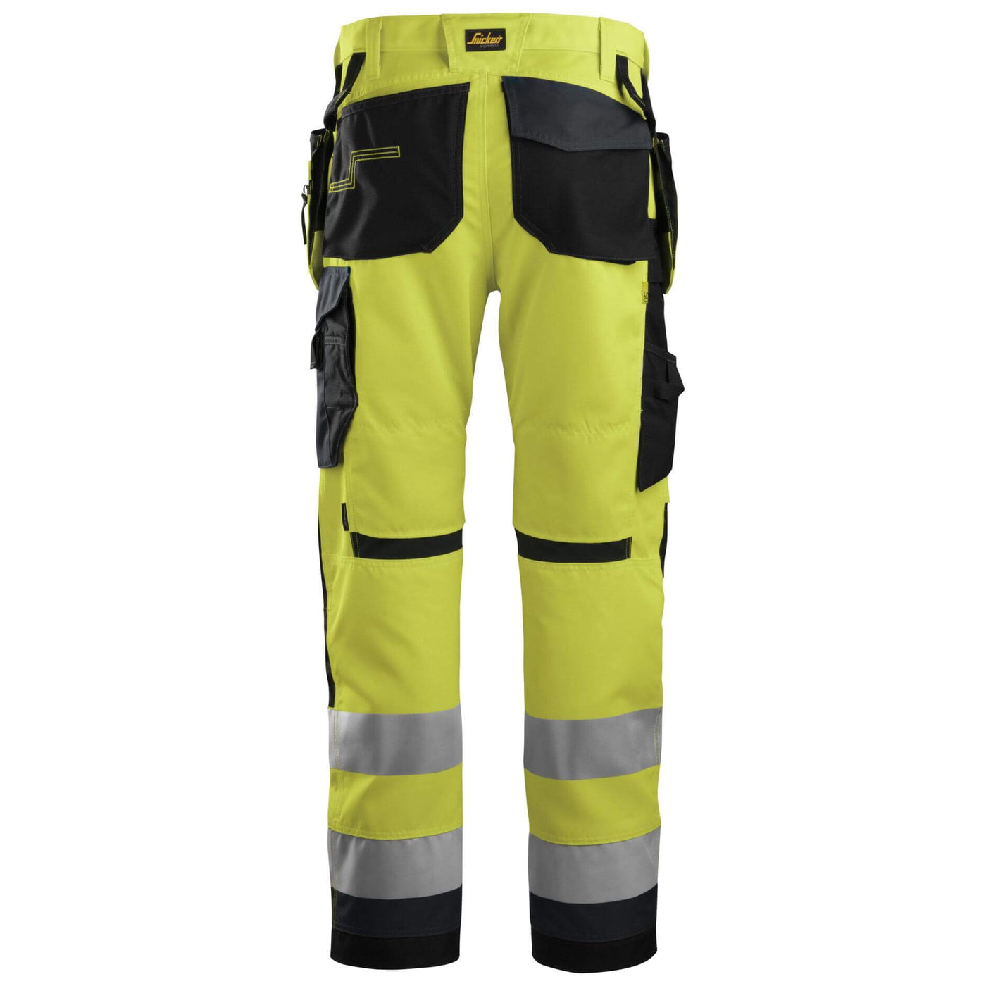 Snickers 6230 Hi Vis Work Trousers with Holster Pockets Class 2 Hi Vis Yellow Steel Grey back #colour_hi-vis-yellow-steel-grey