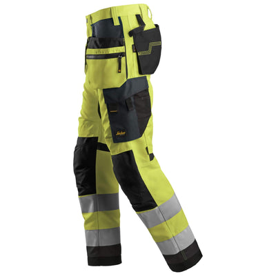 Snickers 6230 Hi Vis Work Trousers with Holster Pockets Class 2 Hi Vis Yellow Steel Grey left #colour_hi-vis-yellow-steel-grey