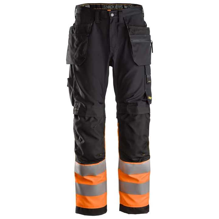 Snickers 6233 Hi Vis Work Trousers with Holster Pockets Class 1 Black Hi Vis Orange Main #colour_black-hi-vis-orange