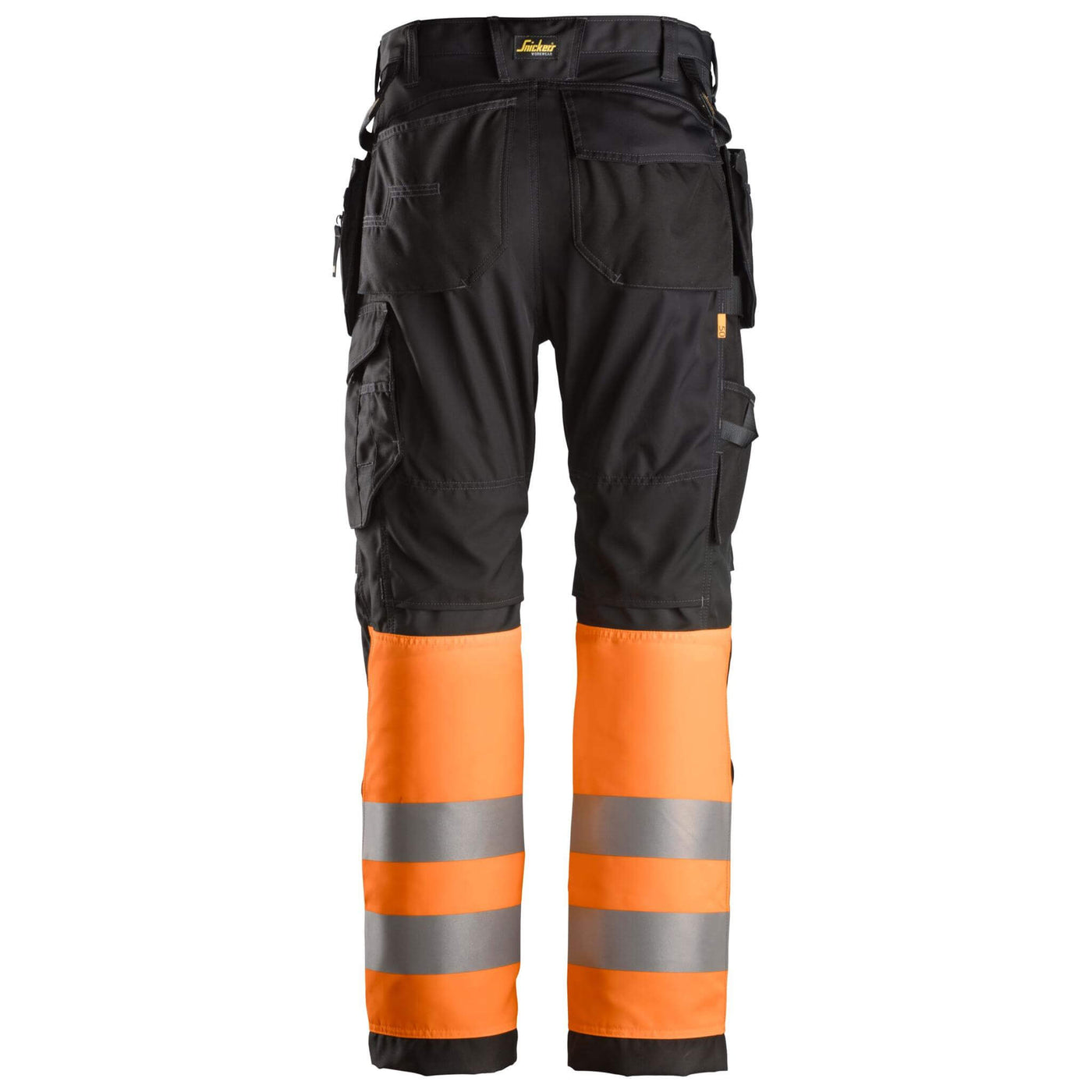Snickers 6233 Hi Vis Work Trousers with Holster Pockets Class 1 Black Hi Vis Orange back #colour_black-hi-vis-orange
