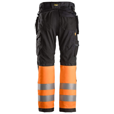 Snickers 6233 Hi Vis Work Trousers with Holster Pockets Class 1 Black Hi Vis Orange back #colour_black-hi-vis-orange