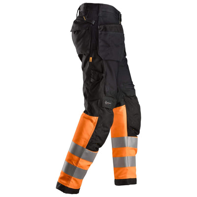 Snickers 6233 Hi Vis Work Trousers with Holster Pockets Class 1 Black Hi Vis Orange right #colour_black-hi-vis-orange
