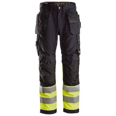 Snickers 6233 Hi Vis Work Trousers with Holster Pockets Class 1 Black Hi Vis Yellow Main #colour_black-hi-vis-yellow