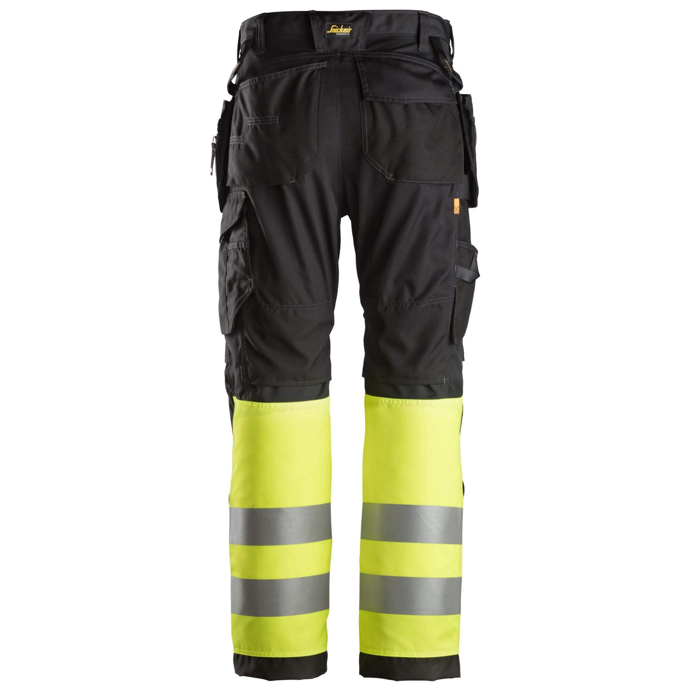 Snickers 6233 Hi Vis Work Trousers with Holster Pockets Class 1 Black Hi Vis Yellow back #colour_black-hi-vis-yellow