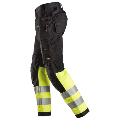 Snickers 6233 Hi Vis Work Trousers with Holster Pockets Class 1 Black Hi Vis Yellow left #colour_black-hi-vis-yellow