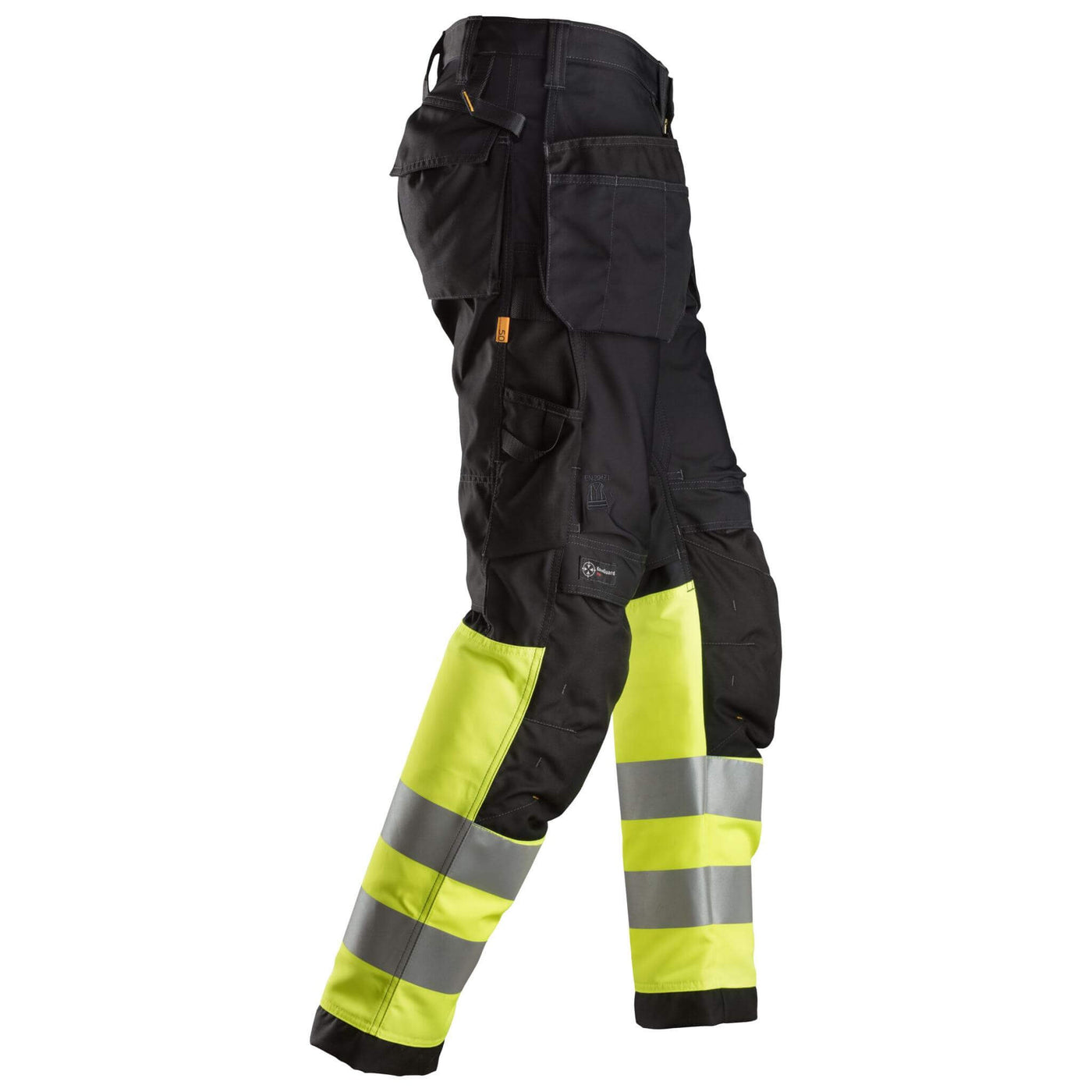Snickers 6233 Hi Vis Work Trousers with Holster Pockets Class 1 Black Hi Vis Yellow right #colour_black-hi-vis-yellow