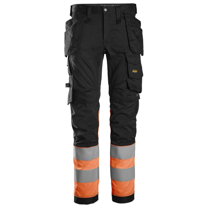 Snickers 6234 Hi Vis Slim Fit Stretch Trousers with Holster Pockets Class 1 Black Hi Vis Orange Main #colour_black-hi-vis-orange