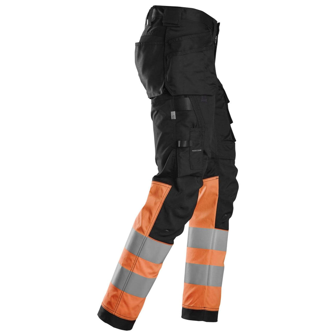 Snickers 6234 Hi Vis Slim Fit Stretch Trousers with Holster Pockets Class 1 Black Hi Vis Orange right #colour_black-hi-vis-orange