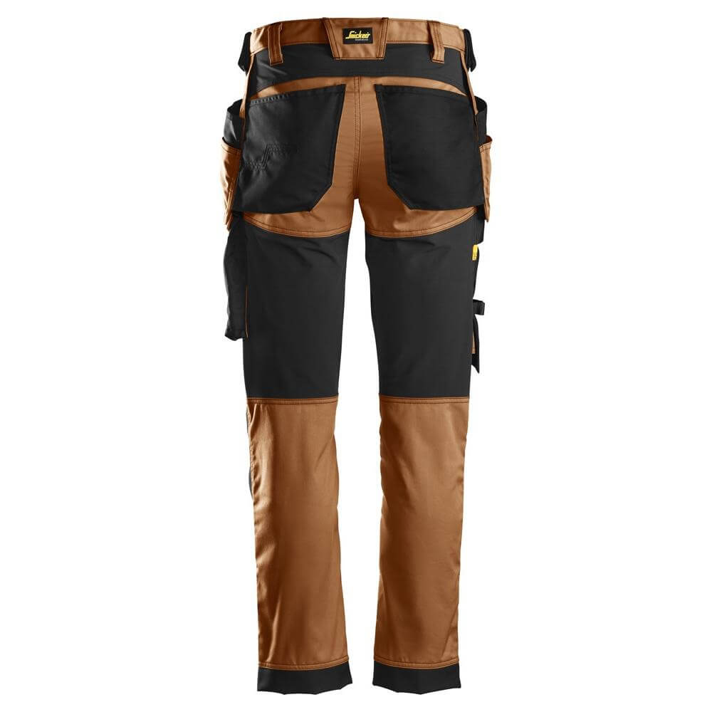 Snickers 6241 AllroundWork Slim Fit Stretch Trousers with Holster Pockets Brown Black back #colour_brown-black