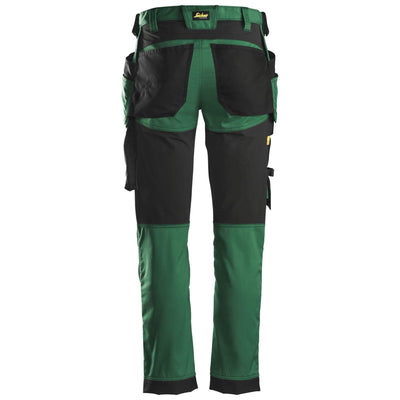 Snickers 6241 AllroundWork Slim Fit Stretch Trousers with Holster Pockets Forest Green Black back #colour_forest-green-black