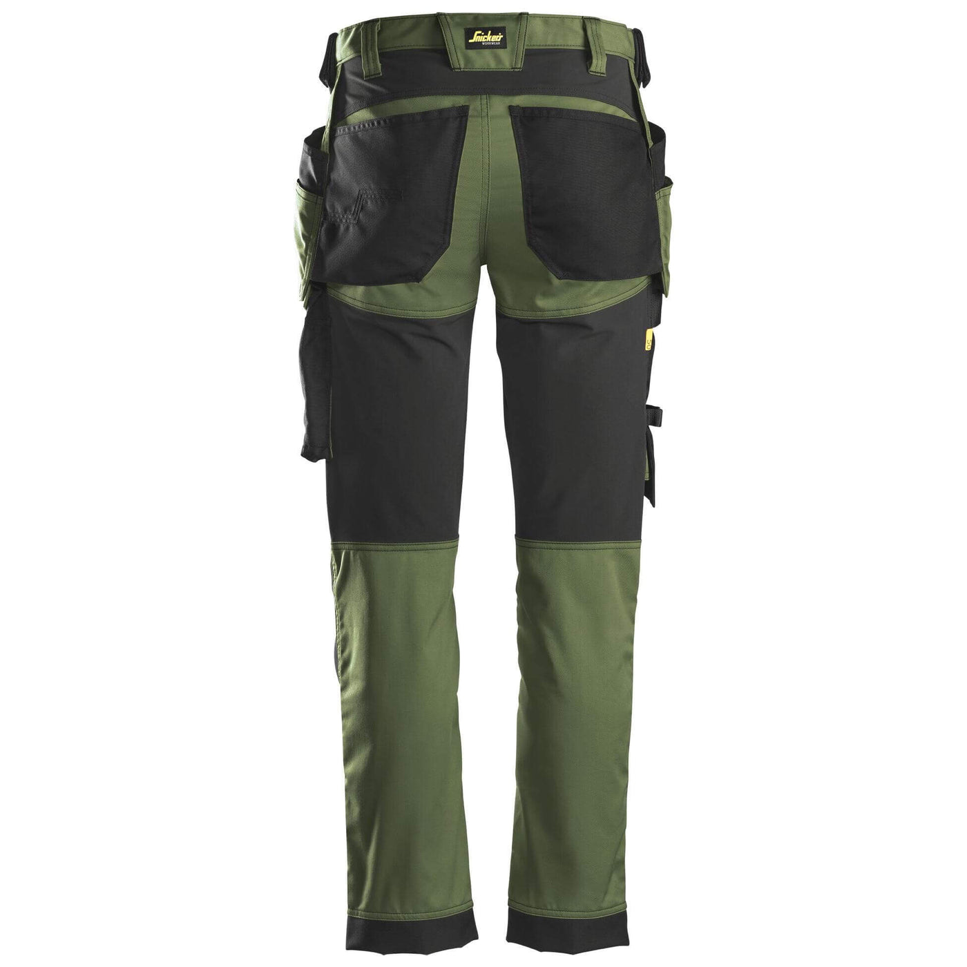Snickers 6241 AllroundWork Slim Fit Stretch Trousers with Holster Pockets Khaki Green Black back #colour_khaki-green-black
