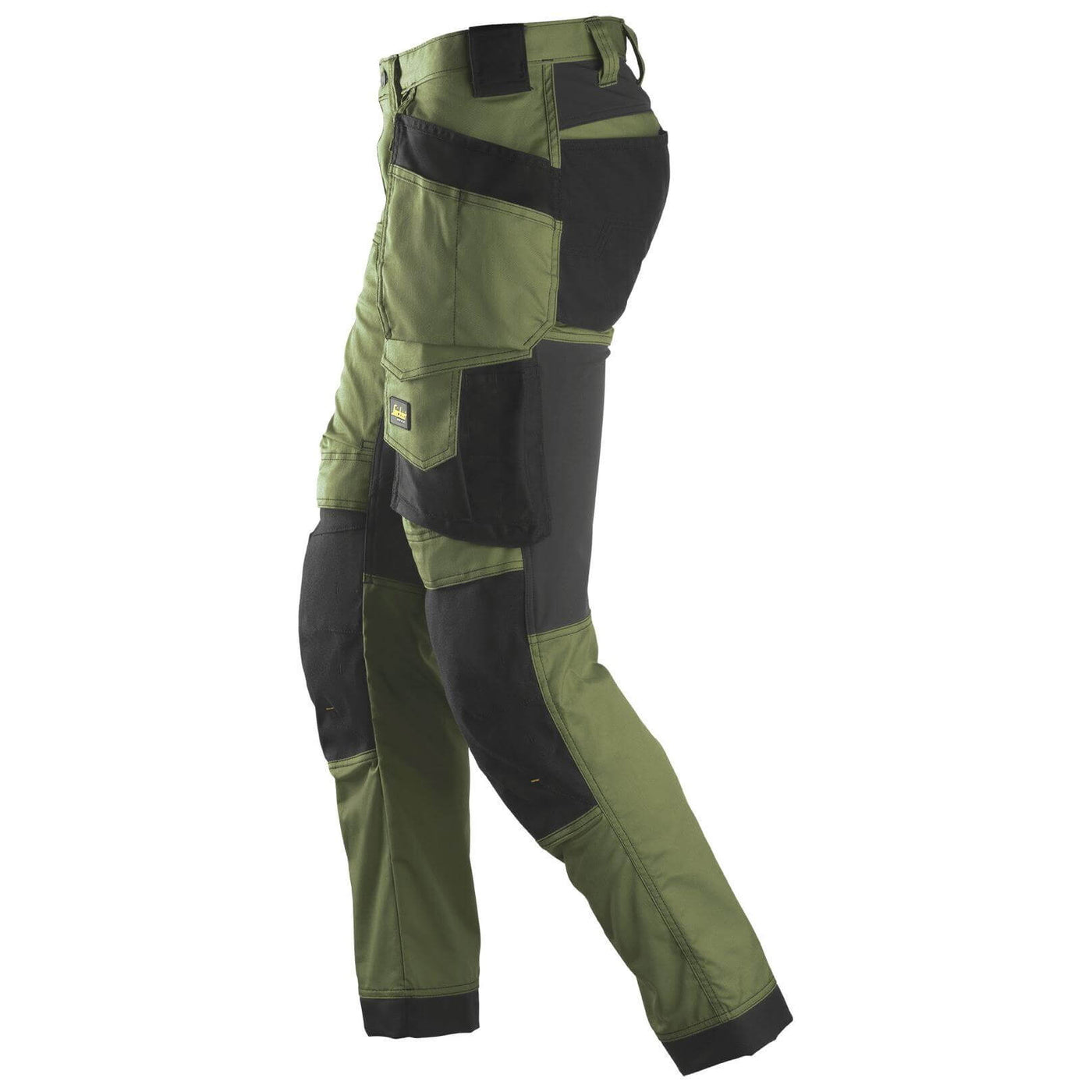 Snickers 6241 AllroundWork Slim Fit Stretch Trousers with Holster Pockets Khaki Green Black left #colour_khaki-green-black