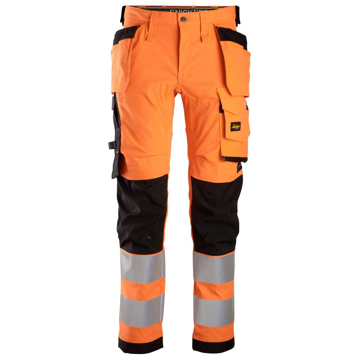 Snickers 6243 Hi Vis Slim Fit Stretch Trousers with Holster Pockets Class 2 Hi Vis Orange Black Main #colour_hi-vis-orange-black