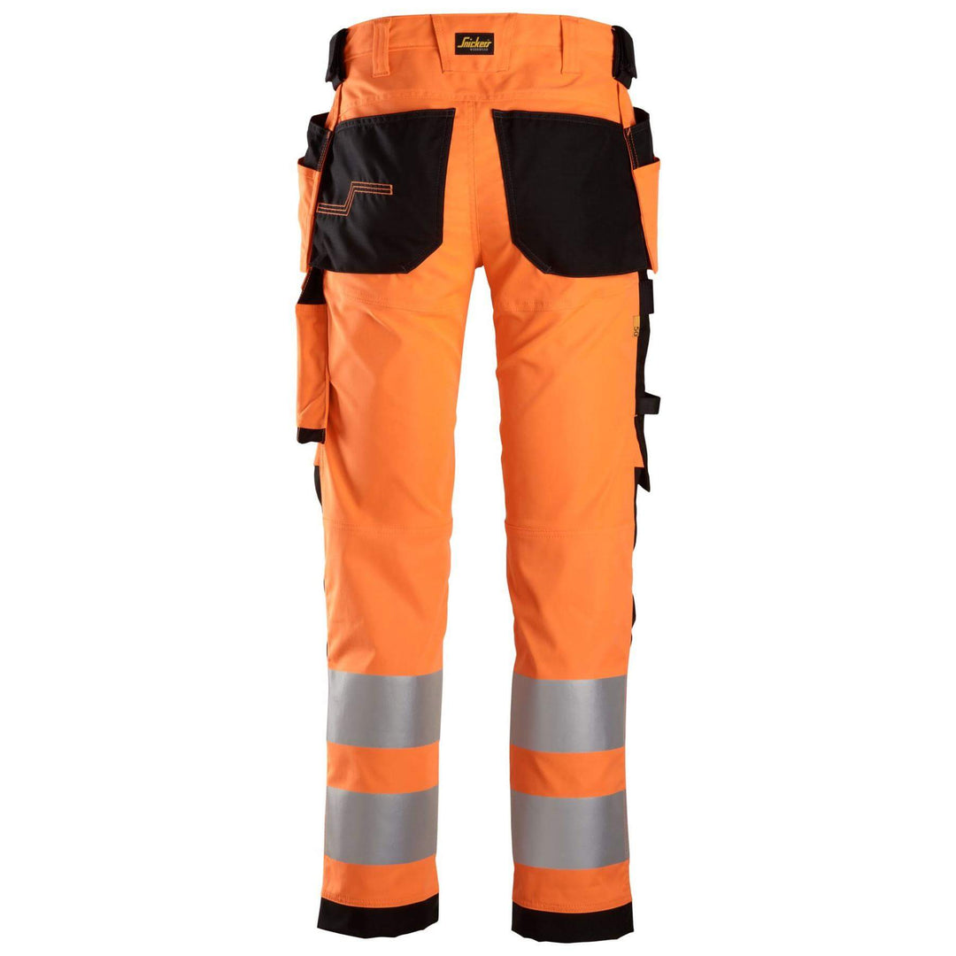 Snickers 6243 Hi Vis Slim Fit Stretch Trousers with Holster Pockets Class 2 Hi Vis Orange Black back #colour_hi-vis-orange-black