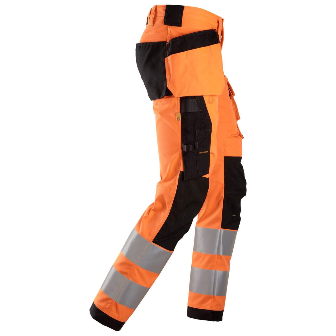 Snickers 6243 Hi Vis Slim Fit Stretch Trousers with Holster Pockets Class 2 Hi Vis Orange Black right #colour_hi-vis-orange-black