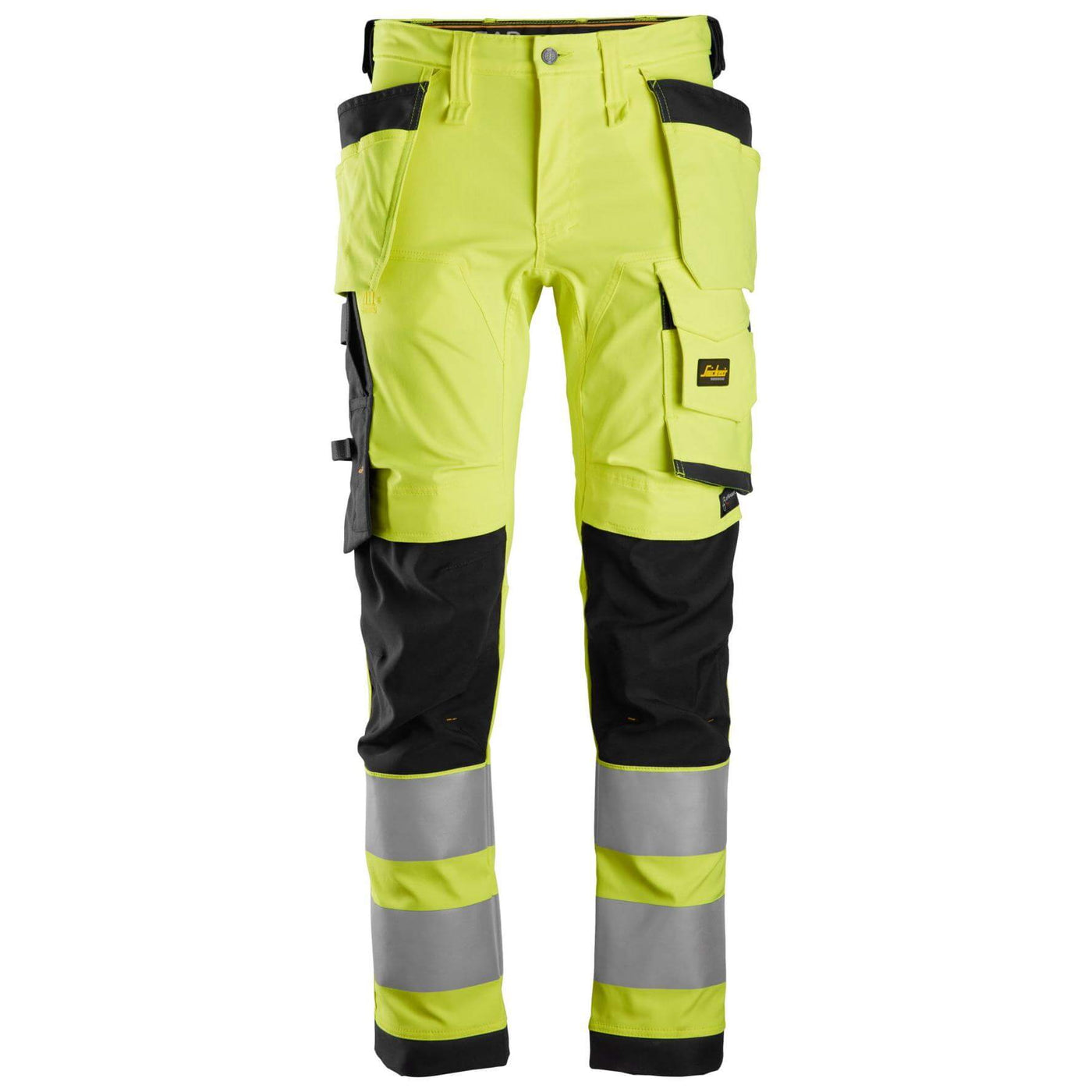 Snickers 6243 Hi Vis Slim Fit Stretch Trousers with Holster Pockets Class 2 Hi Vis Yellow Black Main #colour_hi-vis-yellow-black