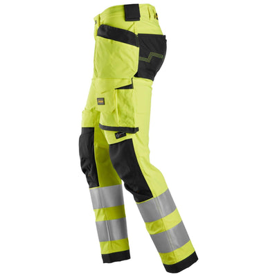 Snickers 6243 Hi Vis Slim Fit Stretch Trousers with Holster Pockets Class 2 Hi Vis Yellow Black left #colour_hi-vis-yellow-black