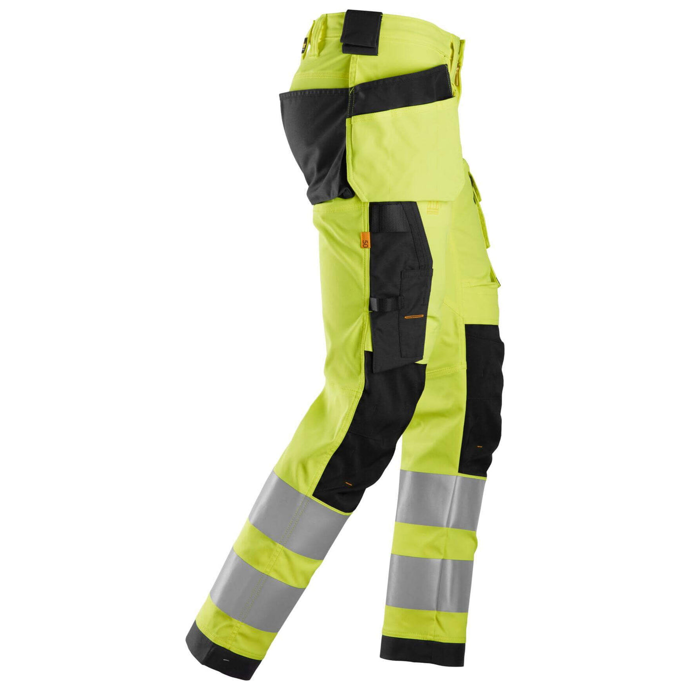 Snickers 6243 Hi Vis Slim Fit Stretch Trousers with Holster Pockets Class 2 Hi Vis Yellow Black right #colour_hi-vis-yellow-black