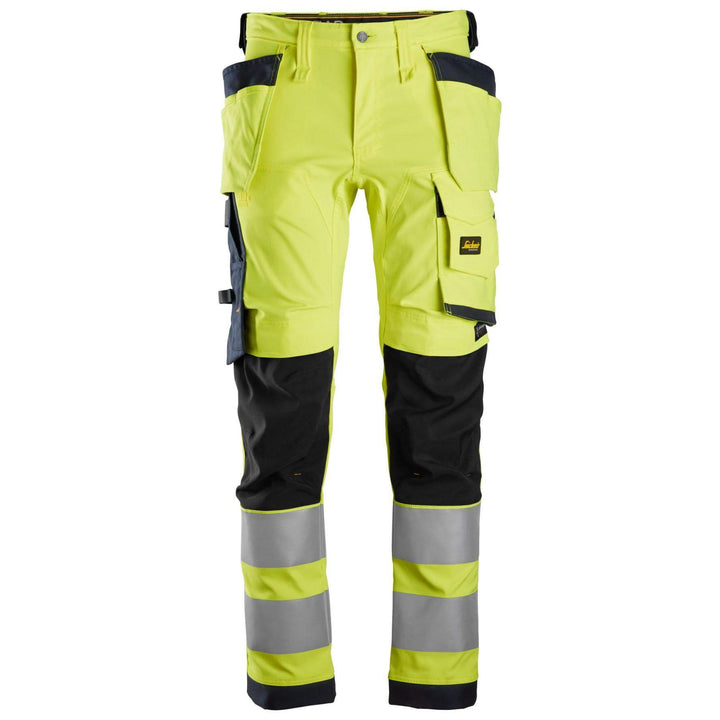 Snickers 6243 Hi Vis Slim Fit Stretch Trousers with Holster Pockets Class 2 Hi Vis Yellow Navy Blue Main #colour_hi-vis-yellow-navy-blue