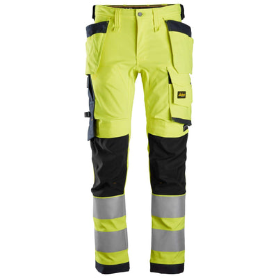 Snickers 6243 Hi Vis Slim Fit Stretch Trousers with Holster Pockets Class 2 Hi Vis Yellow Navy Blue Main #colour_hi-vis-yellow-navy-blue