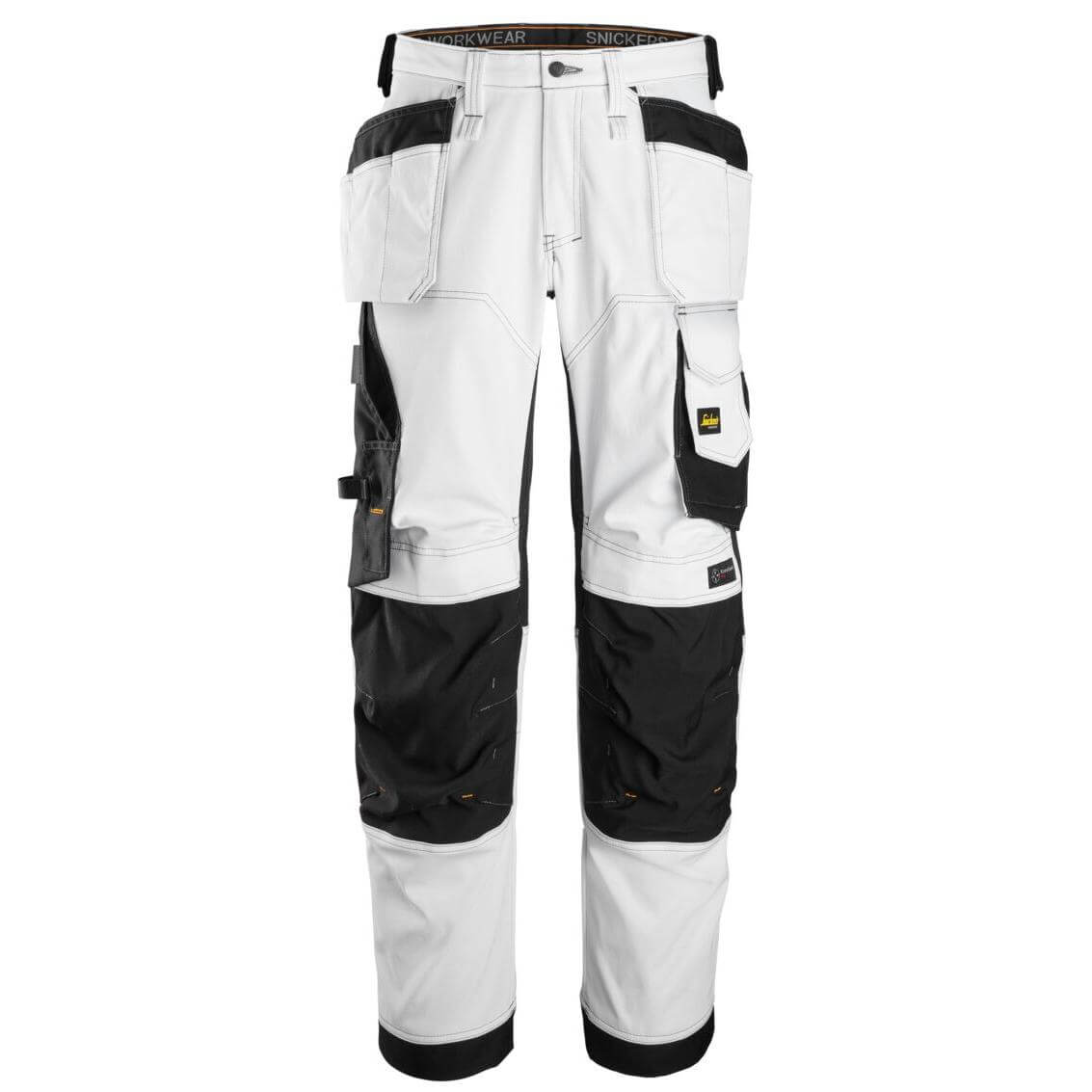 Snickers 6251 AllroundWork Stretch Loose fit Work Trousers with Holster Pockets White Black Main #colour_white-black