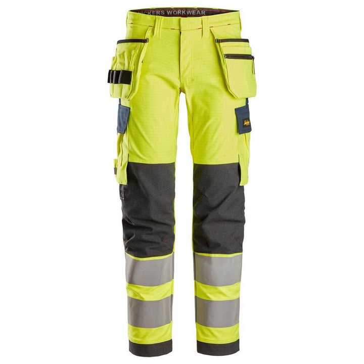 Snickers 6268 ProtecWork Stretch Work Trousers Holster Pockets High Vis Class 2 Hi Vis Yellow Navy Main #colour_hi-vis-yellow-navy